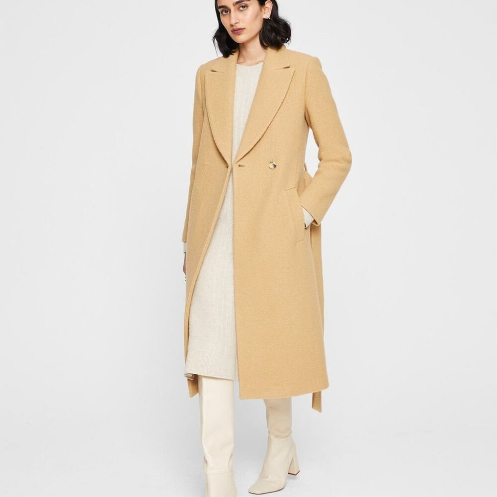 Club Monaco Camel Slim Belted Coat